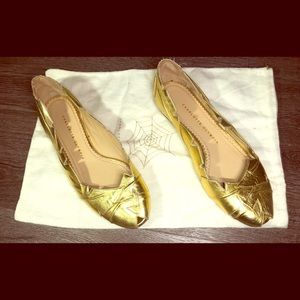 Charlotte Olympia Beverly Gold Leaf Flats 38M